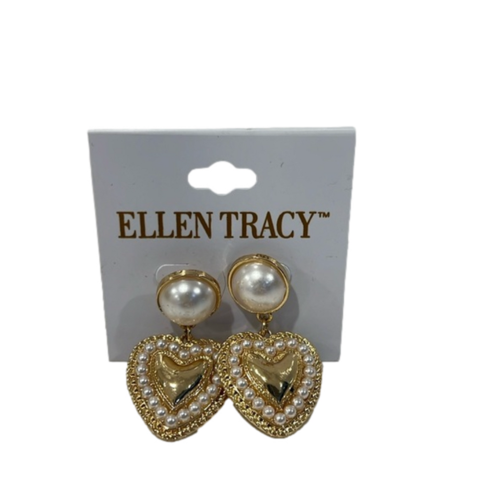 Ellen Tracy Womens Beaded Heart Earrings NWT